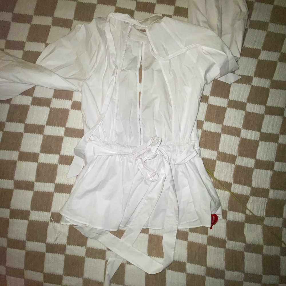 STAUD White Peplum Long-Sleeve Blouse - Picture 6 of 12